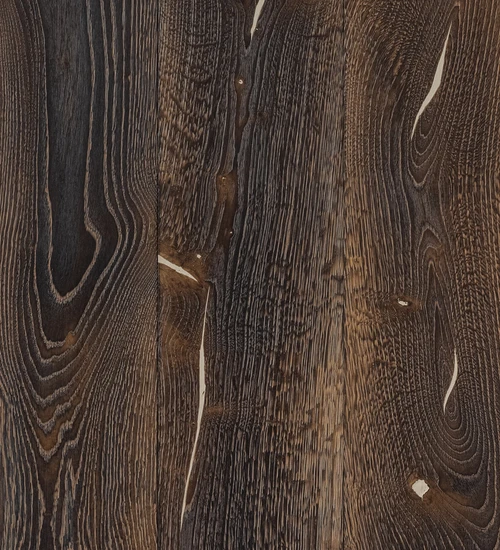Dřevěná podlaha COFFEE BLACK Rustic – výrazný – bílý tmel, extra kartáčovaná, opalovaná